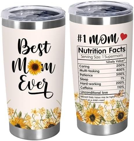 TEEZWONDER Birthday Gifts for Mom - 20 oz Sunflower Stainless Steel Tumbler by Teezwonder