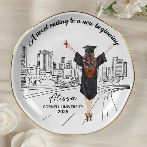 Macorner Personalized Graduation Jewelry Dish,“A Sweet Ending To A New Beginning” Ceramic Ring Tray, Custom Graduation Gift for Her/Him, Class of 2026 Keepsake - Image 3
