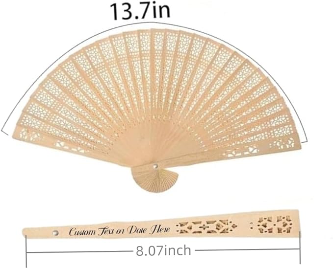 50Pcs Personalized Sandalwood Wedding Fans -Custom Elegant Handheld Fans for Brides, Grooms, and Guests - Perfect Wedding Favors and Decor (with Organza Bags)