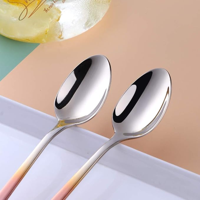 Buyer Star Long Handle Iced Tea Spoons, 8 inch 18/10 Heavy Duty Coffee Spoon Sets for Mixing, Cocktail Stirring, Tea, Coffee, Milkshake, Cold Drink (Gradient Rose Gold)