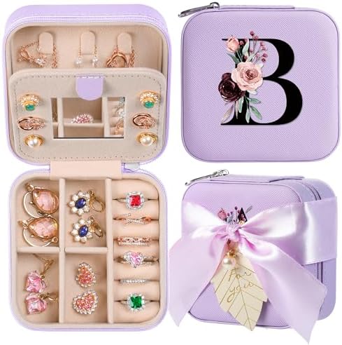 AYGXU Travel Jewelry Box for Women and Girls - Small Case With Initial A-Z - Teacher Gifts by AYGXU