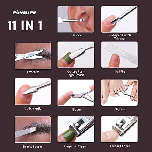 FAMILIFE Stainless Steel Manicure Set 11-in-1 Professional Nail Clipper Kit - Image 6