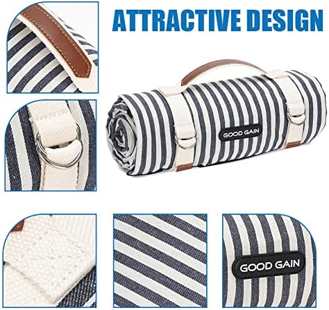 G GOOD GAIN Waterproof Picnic Blanket Portable with Carry Strap for Beach Mat or Family Outdoor Camping Party (Navy Blue) - Image 3