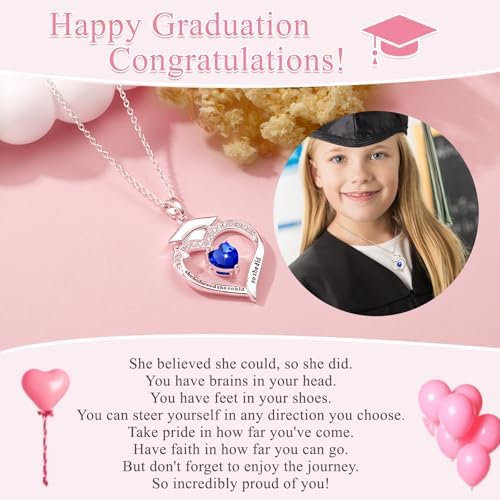 Fervia Graduation Gifts Birthstone CZ Heart Graduation Cap Necklace Gifts - Image 4