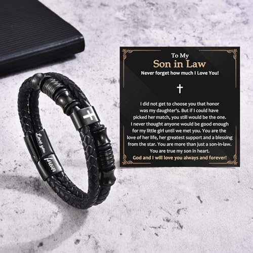 EFVISD Lover You Forever Leather Cross Bracelet for Men Boys Gifts - Image 3
