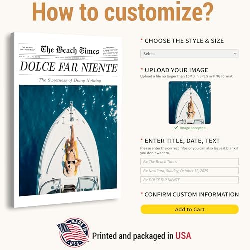 Custom Trendy Newspaper Dolce Far Niente with Photo Framed Wall Art, The Beach Times Canvas Art, Magazine Summer Vibes Headline Poster Print, Decor for Bedroom Living Room, Gifts For Yourself - Image 2