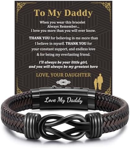 MEALGUET Men's Bracelets Gifts for Men - Brown Braided Leather Infinity Knot Bracelets Engraved Love Massage for Son Man Husband Boyfriend, Mens Bracelet Jewelry Gift for Birthday Valentine's by MEALGUET
