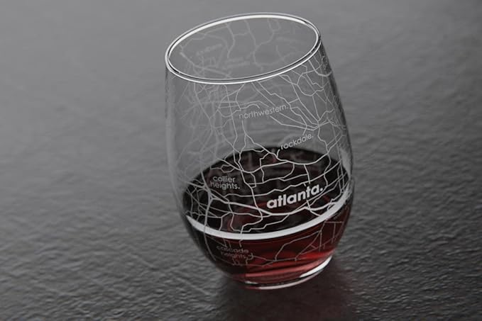 Well Told Engraved Atlanta Georgia Map Stemless Wine Glass (15 oz, Clear) - Etched City Map Custom Glass, Gifts for Wine Lovers