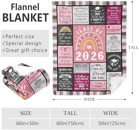 Graduation Gifts 2026 Blanket 60"x50", Class of 2026 High School College Masters Degree Graduation Gifts for Her Women, Graduation Gift Ideas - Image 2
