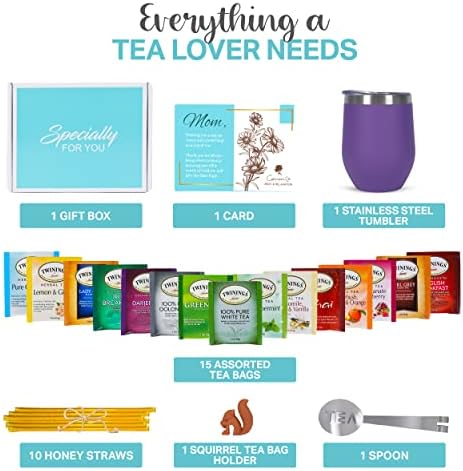 Gift Sets for Tea Lovers Women and Men Tumbler 15 Unique Teas 10 Honey Straws (Mom Card-Purple) - Image 2