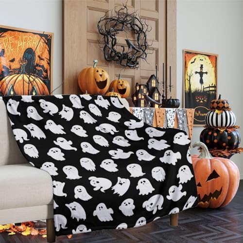 Halloween Throw Blankets Funny Ghost Cute Halloween Spooky Black and White Throw Blanket Lightweight Cozy Flannel Blanket for Couch Sofa Bed Home Decorations 60"X50" - Image 3