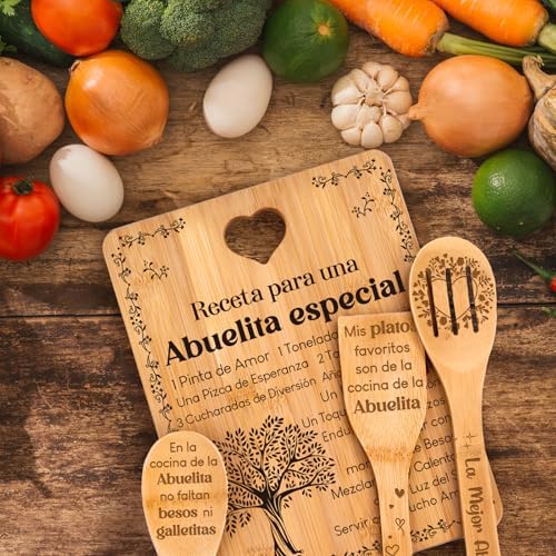 Regalos de cumpleaños para Abuelita - "Receta para una Abuelita especial". Juego de tablas de cortar y utensilios de bambú grabados. Regalos de cumpleaños para Abuelita. Spanish Grandma Cutting Board - Image 7