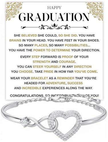 Class of 2026 Graduation Bracelet Gift for Her, Heart Infinity Bracelet, Inspirational Jewelry for Daughter Sister Best Friend, College High School Graduate Keepsake, Sterling Silver by Mapileng%E2%84%A2