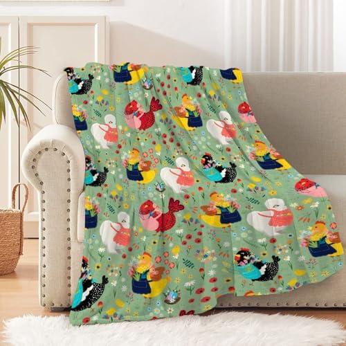 Chickens Blanket Gift for Boy Girl, Chicken Flowers Green Throw Blanket for Hen Chicken and Flowers Lovers Soft Lightweight 40"x50" for Kid for Sofa,Bed and Living Room by Gopaka