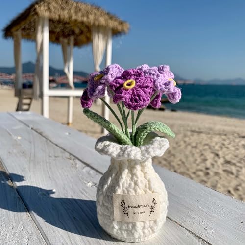 Forget-Me-Not Crochet Flower Potted Plant – Handmade Desk Decor, 7 Bloom Crochet Flowers in Gentle Purple Shades - Image 5