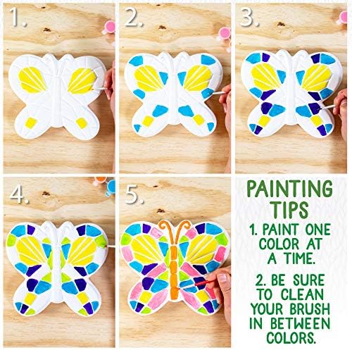 Creative Roots Mosaic Butterfly Stepping Stone Kit, Includes 7-Inch Ceramic Stepping Stone & 6 Vibrant Paints, Paint Your Own Stepping Stone, DIY Stepping Stone for Kids Ages 8+ White - Image 3