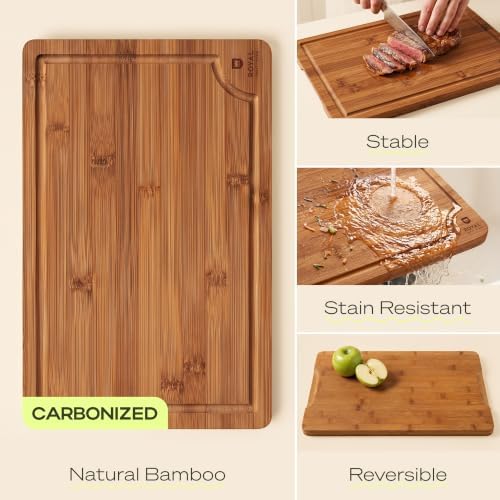 ROYAL CRAFT WOOD Wooden Cutting Boards for Kitchen Meal Prep & Serving - Bamboo Non Toxic Cutting Board Set with Deep Juice Groove Side Handles - Charcuterie & Chopping Butcher Block for Meat (4 Pcs) - Image 3