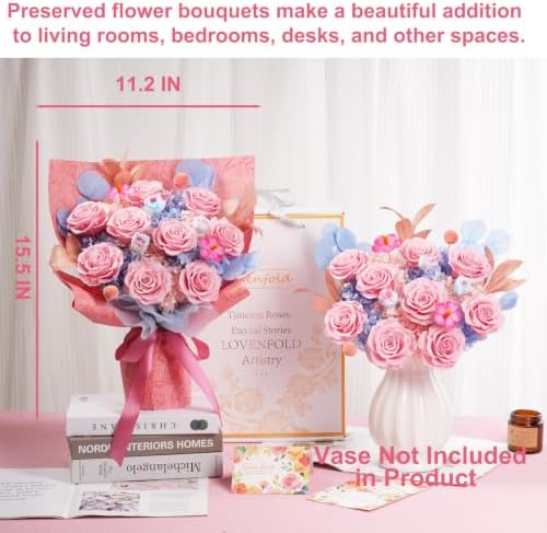 Lovenfold Flowers for Delivery Preserved Flowers Bouquet 9 Roses Bouquet,birthday Gifts for Women Mom Grandma(9 Pink Roses) - Image 2
