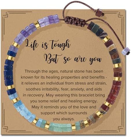 Inspirational Christmas Bracelet Gifts for Women: Healing Natural Stone Bracelet - Thinking of You Get Well Soon Birthday Gifts for Friend Sister Bestie BFF by ZOKCC