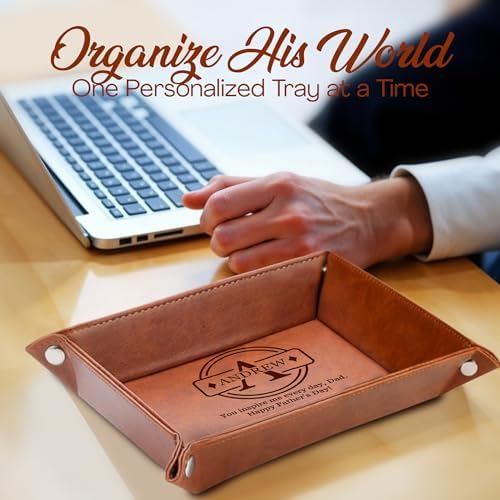 Personalized Engraved Leather Tray for Him – PU Valet Leather Catchall Organizer for Men, Father's Day Custom Gift, Organizer for Dresser, Desk, Nightstand – Custom Men Travel Valet Tray - Image 4
