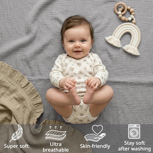 Pro Goleem Muslin Bassinet Sheet for Boys and Girls, Soft Breathable Fitted Cotton Baby Sheets Set for Oval Hourglass and Rectangular Bassinet Mattress, Neutral, 2 Pack (Grey＆Green) - Image 5