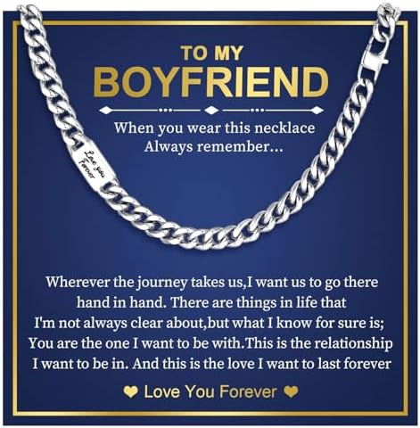 MEALGUET Cuban Link Chain Necklace for Men : Men's 316L Stainless Steel Silver Love You Forever Engraved Curb Chains Necklaces for Son Grandson Nephew Boyfriend, Jewelry Gifts for Birthday Valentines by MEALGUET