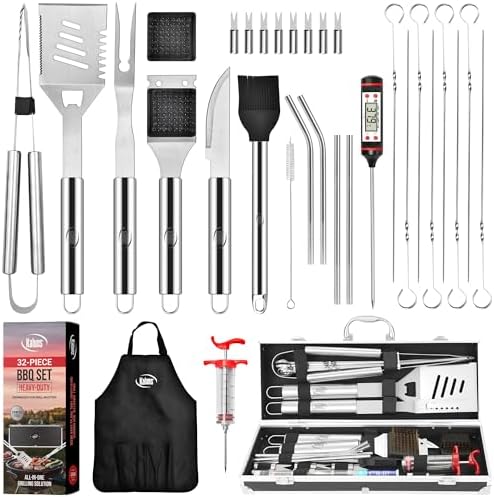 Kaluns 32 Psc Grilling Accessories, Dad Gifts for Fathers Day, Heavy Duty Stainless Steel Grill Set BBQ Grill Accessories for Outdoor Grill with Aluminum Case and Apron, Best Gifts for Men by Kaluns%C2%AE