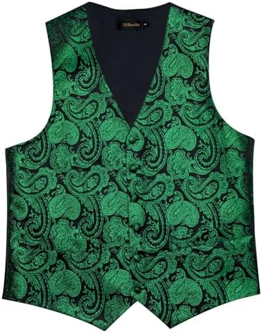 DiBanGu Mens Vest and Tie Set Formal Paisley Waistcoat and Necktie Pocket Square Cufflinks Silk Suit Vest for Tuxedo Wedding - Image 4