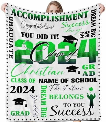 Blanket Customized Graduation Gift for Her, Personalized Senior Class of 2024 Blankets with Photo and Name Personalized Senior Class of 2024 Blankets with Photo and Name 30x40inch by Unknown