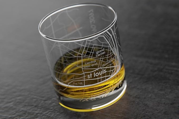 Well Told Engraved St. Louis Missouri Map Rocks Glass, Old Fashioned Whiskey Glass (11 oz, Clear) Etched Whiskey Glass, Gifts For Whiskey Lovers