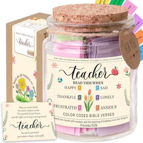 Bible Verse Jar for Teacher – 92 Color-Coded Bible Verse, Teacher Appreciation Gifts, Christian Gifts For Teachers by SouthLisa