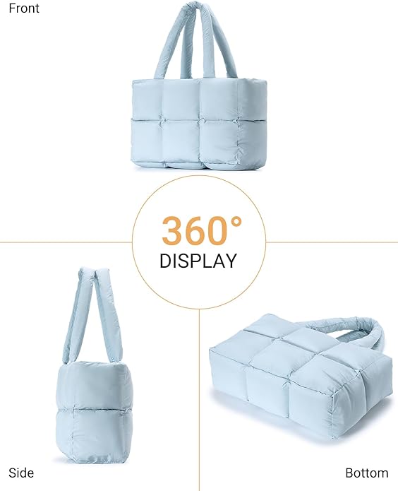 Herald Puffer Tote Bag for Women, Large Quilted Puffy Handbag Lightweight Satchel Purse with Cup Holder & Compartment