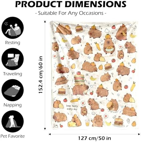Capybara Gifts Blanket - 50 x 60 Inch Cozy Blankets Capybara Throw Blanket for Kids Boys Girls, Soft Flannel Blankets for Bed Couch, Kapibara Sofa Stuff Decor for Women Teens, Gift for Kapibara Lover - Image 2
