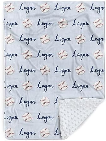 Custom Baseball Blanket - Personalized Name with Baseball Patterns - Soft Plush Flannel Blanket with Double Layer Dotted Backing for Baby Toddler Kids Teen Boys Girls Gifts Light Blue by Duckbe