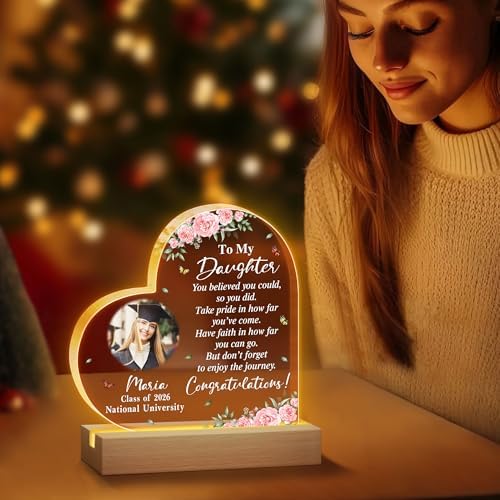 Hyturtle Personalized Graduation Night Light - Custom Photo Acrylic Plaque with Multicolor LED- Inspirational College Grad Gifts for Daughter from Mom - Senior 2026 Graduation Gifts Her Him - Image 5