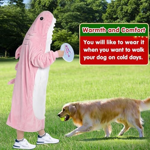 Waitu Shark Blanket Hoodie Funny Birthday Gifts for Women Men Boys Girls, Zipper Wearable Shark Hooded Blanket Cute Shark Costume Cozy Flannel Shark Sleeping Bag for Shark Lovers (Adult, Bright Pink) - Image 7
