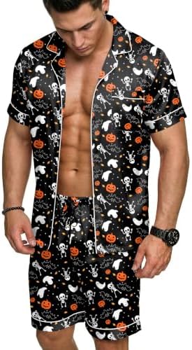 Ekouaer Mens Silk Satin Pajamas Set Short Sleeve Button Up Lounge Pjs Set by EKOUAER
