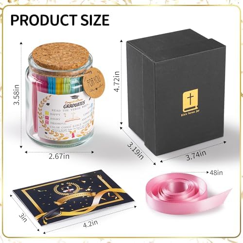 Bible Verse Jar, Christian Gifts For Women,Teacher Gift, High School, College Graduation Gift for Her, Him, Inspirational Bible Jar Comes With Greeting Card & 48-inch Ribbon Bow - Image 2