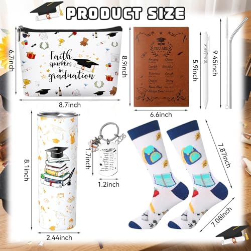 Patelai 6 Pcs 2026 Christian Graduation Gifts Set Congrats Grad Gift Basket for College High School Bible Verse Graduation Gift with Tumbler Keychain Makeup Bag Notebook Pen Sock for Graduates Her Him - Image 2
