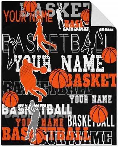 Mercuryelf Custom Basketball Throw Blanket - Soft, Fuzzy & Warm - 40x50 Inches Flannel Blankets for Travel, Office - Black Sports Throws Gift for Kids by Mercuryelf