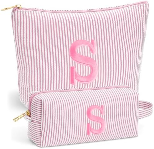Sister Birthday Gifts for Girls - Travel Makeup Bag Set, Big Sister Gifts for Girls 6-12 Year Old Girl Gift Teen Girl Gifts Trendy Stuff, Personalized Cute Stuff Initial Makeup, Light Pink S by Fohufo