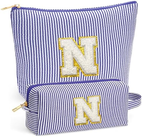 Initial Travel Toiletry Bag for Women - Travel Essentials, Travel Makeup Bag Small Cosmetic Make up Bag Cute Stuff Birthday Gifts for Women Mom Girlfriend Teacher, Blue Letter N by Fohufo