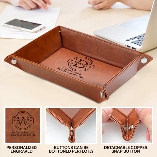 Personalized Engraved Leather Tray for Him – PU Valet Leather Catchall Organizer for Men, Father's Day Custom Gift, Organizer for Dresser, Desk, Nightstand – Custom Men Travel Valet Tray - Image 3