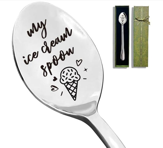 Funny Stainless Steel Ice Cream Spoon, Coffee Dessert Spoons for Ice Cream Lovers, Spoon for Women Men Friends, Birthday Thanksgiving Graduation Housewarming Gift