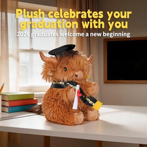 Graduation Decorations 2026 Highland Cow Plush，9.84 Inch Class of 2026 Graduation Plush Cow Stuffed Animal,Cute Graduation Gifts for Kindergarten, High School, and College Graduates (Highland cow) - Image 3