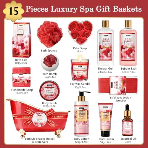 Gifts for Women,15pcs Rose & Cherry Blossom Spa Gift Basket for Women - Image 2