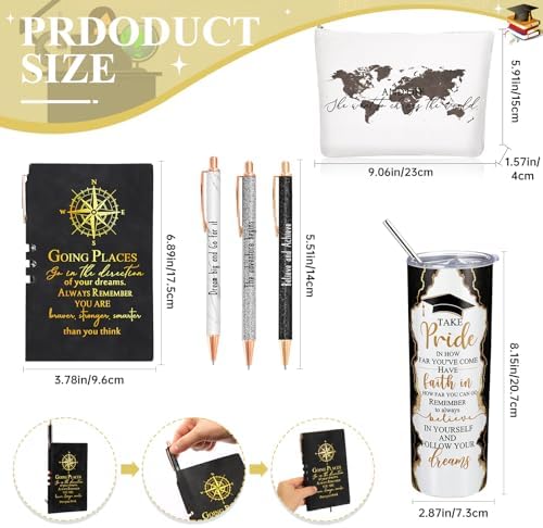 Domensi 6 Pcs Class of 2026 Graduation Gifts for Her Women Black 20 oz Tumbler Makeup Bag Journal Ballpoint Pen Inspirational Graduation Gifts Set for College High School Daughter Sister Friend - Image 2