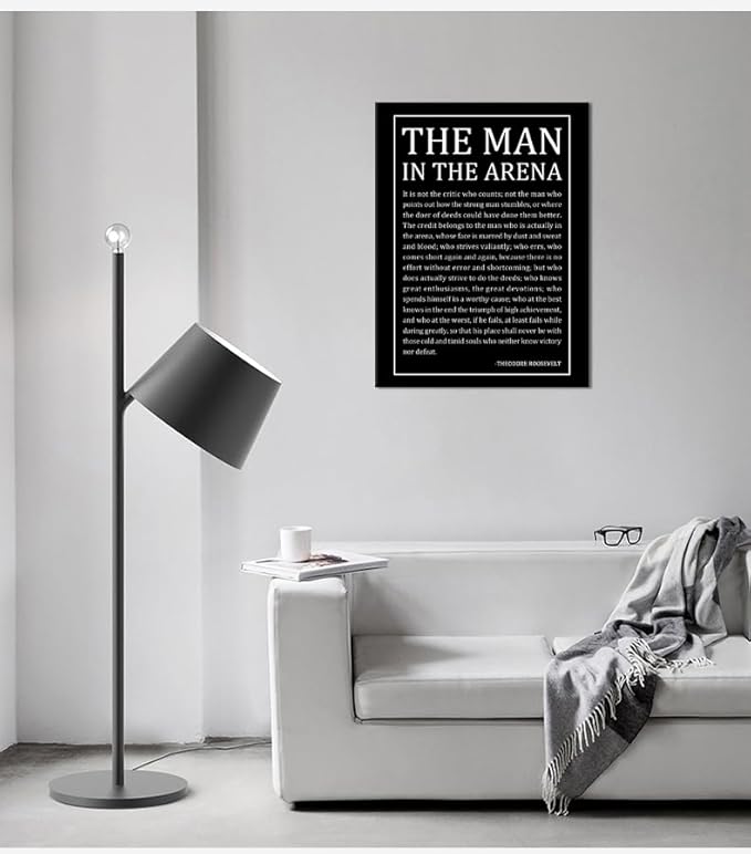 The Man In The Arena Quotes Poster Motivational Wall Art Inspirational Canvas Prints Artwork for Office Living Room Modern Home Decor Painting Pictures Stretched and Framed [18''Wx 24''H]