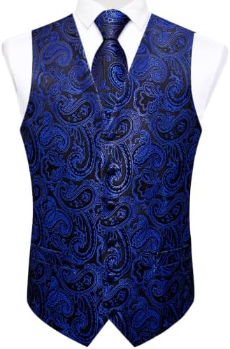 DiBanGu Mens Vest and Tie Set Formal Paisley Waistcoat and Necktie Pocket Square Cufflinks Silk Suit Vest for Tuxedo Wedding - Image 5