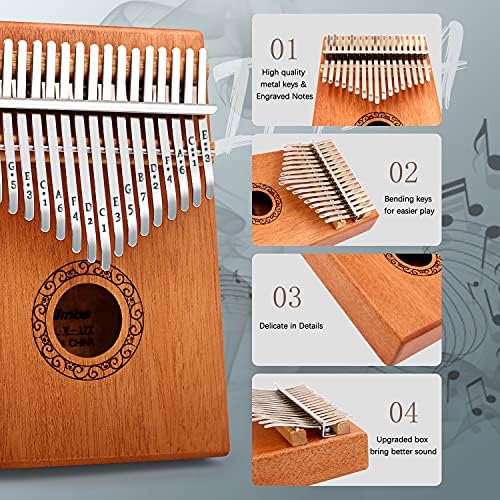 Kalimba Thumb Piano, YUNDIE Portable 17 Keys Mbira Finger Piano with Tune Hammer and Instruction,Musical Instruments Birthday Gift for Adult Beginners Professional(Brown) - Image 2